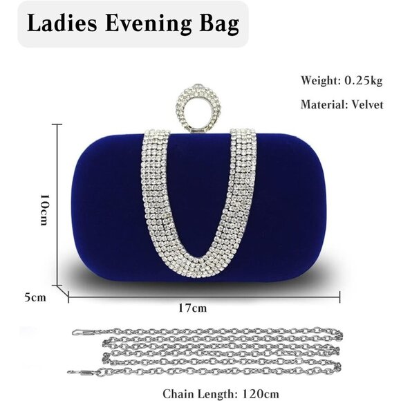 ❤️Women Velvet Evening Bag Sparkly Rhinestone Clutch Charming Glittering Handbag - Picture 3 of 9